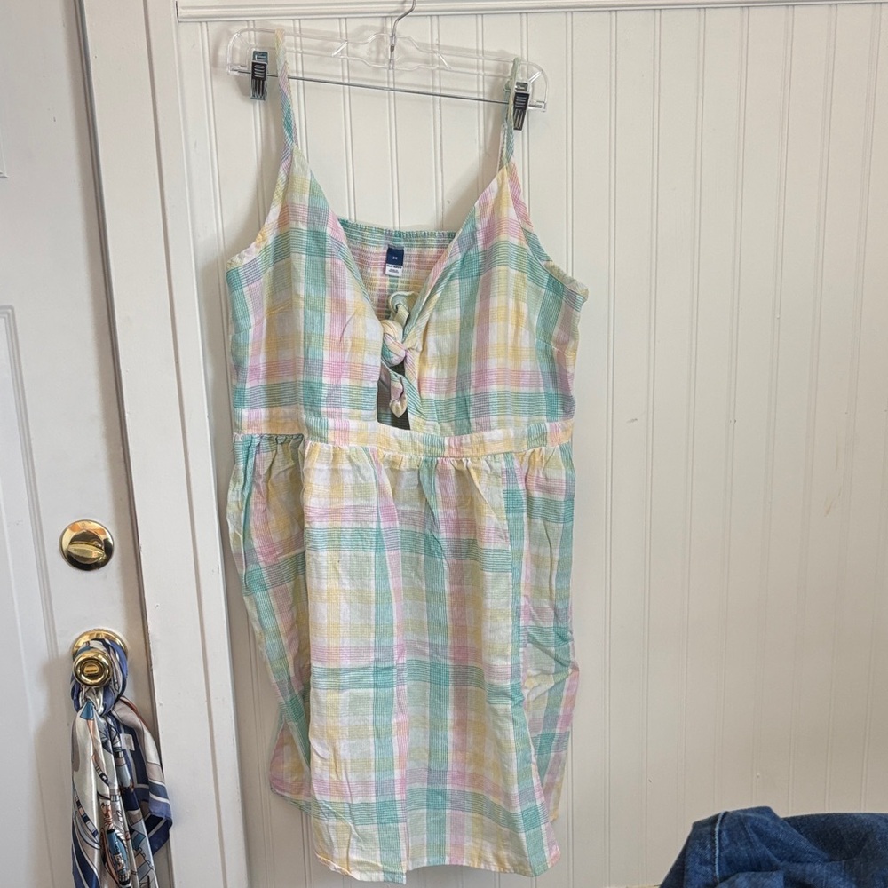 Old Navy Rainbow plaid tie front smocked back sundress 3X